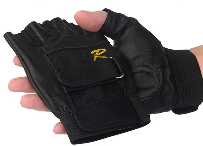 💪 Leather Fitness Weightlifting Gloves – Durable Half-Finger Gym Gloves for Men, Thickened for Extra Grip & Comfort