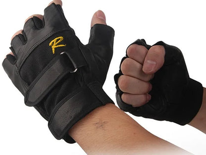 💪 Leather Fitness Weightlifting Gloves – Durable Half-Finger Gym Gloves for Men, Thickened for Extra Grip & Comfort