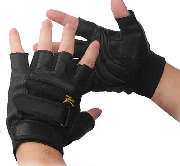 💪 Leather Fitness Weightlifting Gloves – Durable Half-Finger Gym Gloves for Men, Thickened for Extra Grip & Comfort