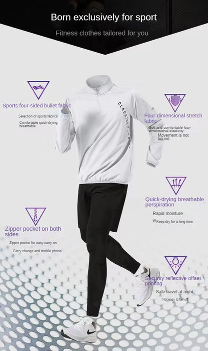 🏃‍♂️ Men's Quick-Dry Sports Set – Long-Sleeve Zipper Training Shirt for Running, Cycling, Gym & Fitness