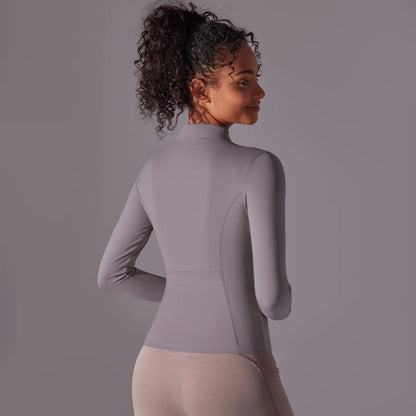 2025 Women's Skintight Yoga Jacket - Zipper Gym and Running Sport Coat with Thumb Holes