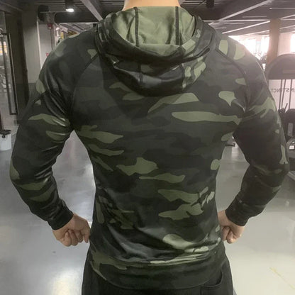 Mens Running Sport CoMen's Compression Hooded Jacket - Sun Protection for Running, Gym, and Outdoor Sportsmpression Hoodies Outdoor Sun Protection Hooded Jackets Gym Fitness Breathable Shirts Tops Fishing Coats