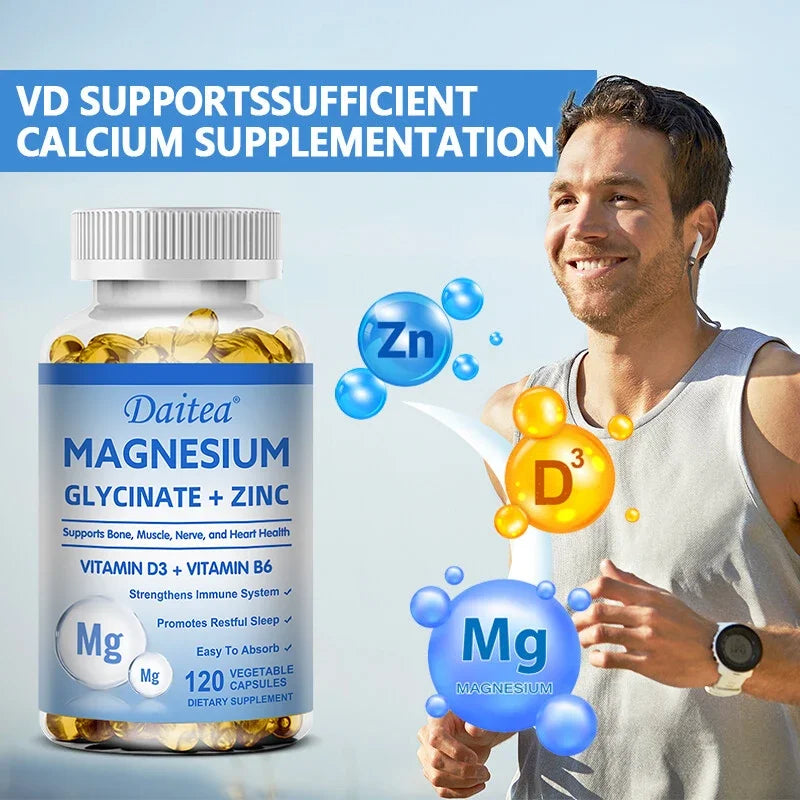 Daitea Magnesium Glycinate & Zinc Capsules - Support for Muscle, Nerve, Joint, and Heart Health