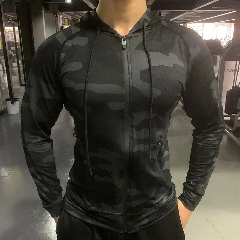 Mens Running Sport CoMen's Compression Hooded Jacket - Sun Protection for Running, Gym, and Outdoor Sportsmpression Hoodies Outdoor Sun Protection Hooded Jackets Gym Fitness Breathable Shirts Tops Fishing Coats