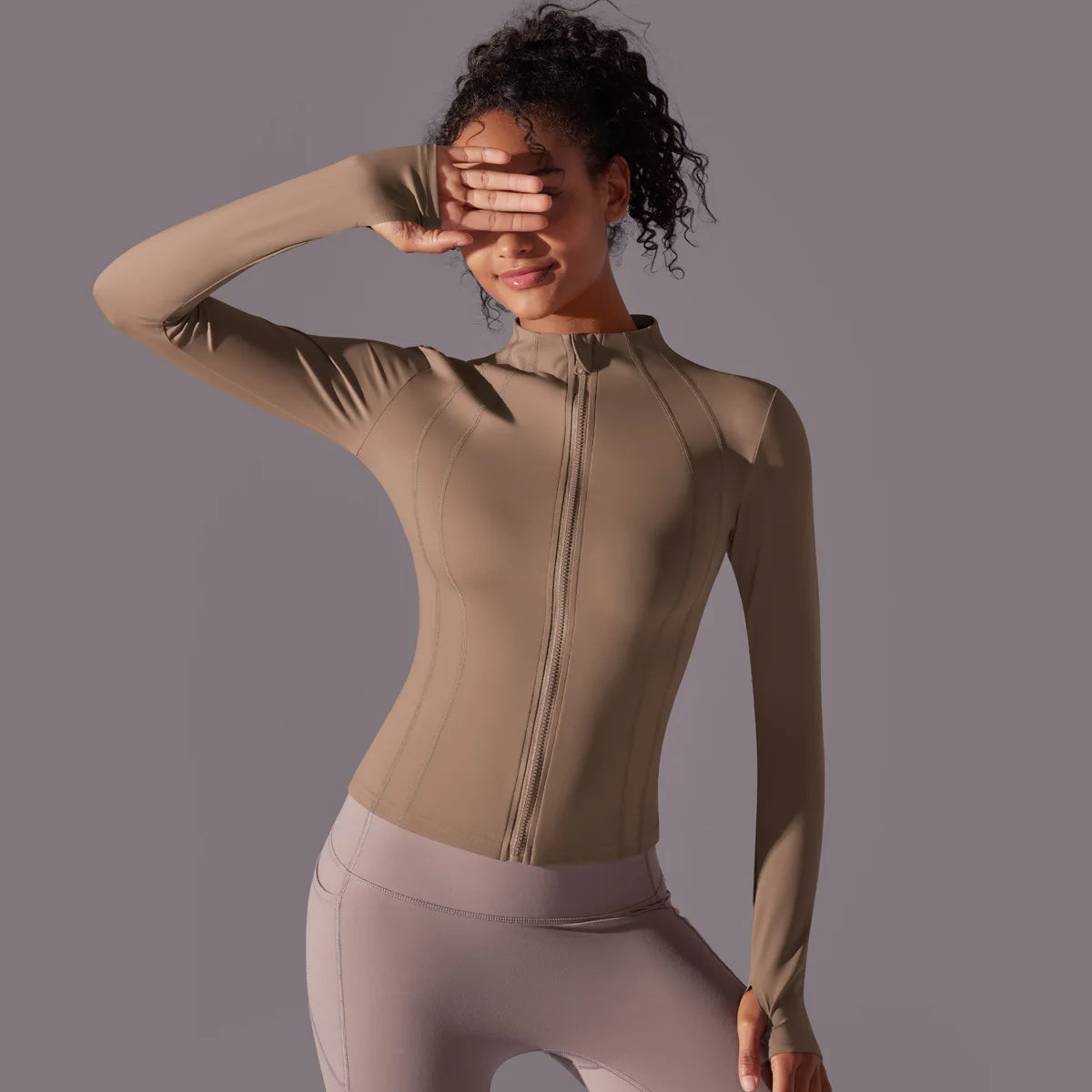 2025 Women's Skintight Yoga Jacket - Zipper Gym and Running Sport Coat with Thumb Holes