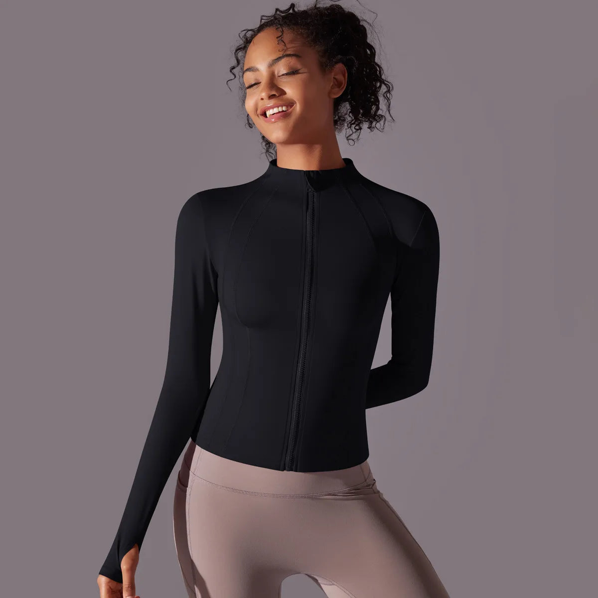 2025 Women's Skintight Yoga Jacket - Zipper Gym and Running Sport Coat with Thumb Holes