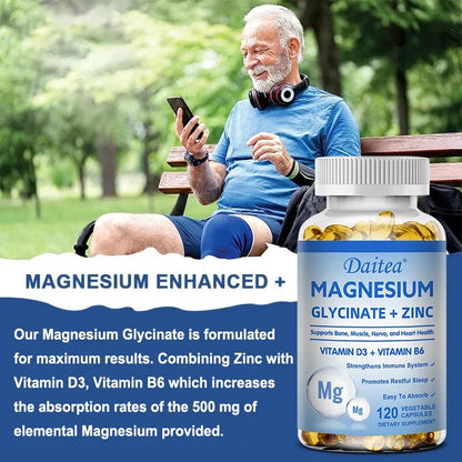 Daitea Magnesium Glycinate & Zinc Capsules - Support for Muscle, Nerve, Joint, and Heart Health