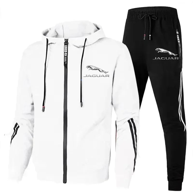 2024 Men's Gym Tracksuit - Jaguar Logo Zip Hoodie & Pants Set for Running and Fitness