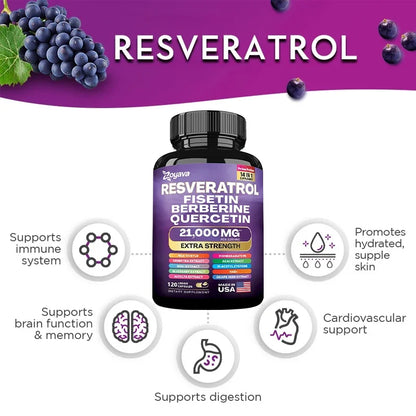 Resveratrol, Fisetin, Berberine & Quercetin Capsules - Antioxidant Support for Skin, Immunity, Health & Metabolism