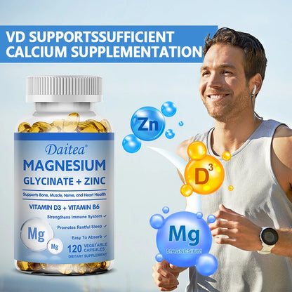 Daitea Magnesium Glycinate & Zinc Capsules - Support for Muscle, Nerve, Joint, and Heart Health