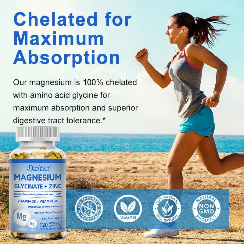 Daitea Magnesium Glycinate & Zinc Capsules - Support for Muscle, Nerve, Joint, and Heart Health