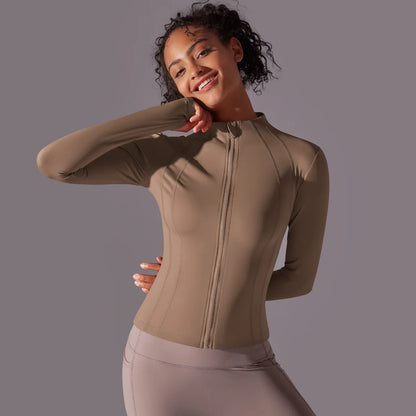 2025 Women's Skintight Yoga Jacket - Zipper Gym and Running Sport Coat with Thumb Holes