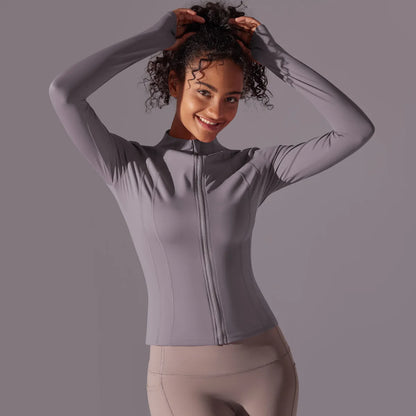 2025 Women's Skintight Yoga Jacket - Zipper Gym and Running Sport Coat with Thumb Holes