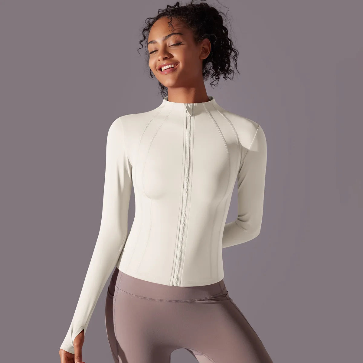 2025 Women's Skintight Yoga Jacket - Zipper Gym and Running Sport Coat with Thumb Holes