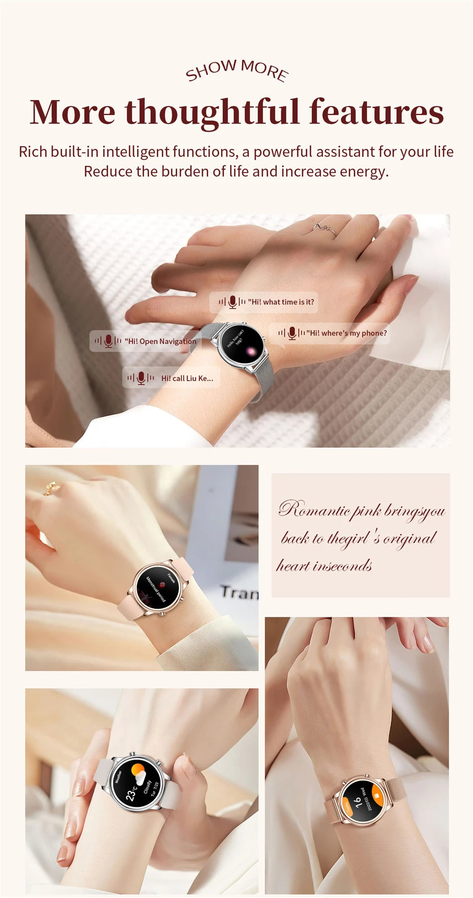 🔥 2024 New Xiaomi Women's Smart Watch – 1.27" Fashion Bracelet, Heart Rate Monitor, Custom Dial, Bluetooth Call & Health Tracker