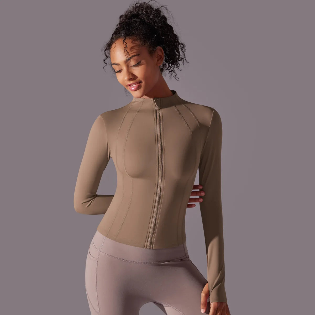 2025 Women's Skintight Yoga Jacket - Zipper Gym and Running Sport Coat with Thumb Holes