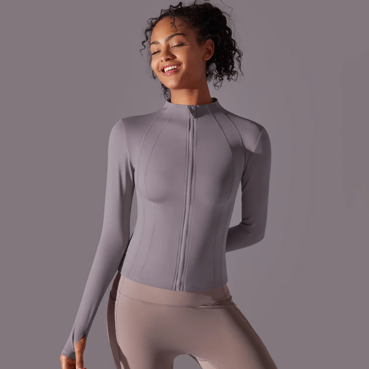 2025 Women's Skintight Yoga Jacket - Zipper Gym and Running Sport Coat with Thumb Holes