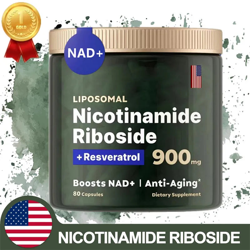 NAD+ Supplement Capsules - 900mg Liposomal Nicotinamide Riboside with Resveratrol & Quercetin for Anti-Aging and Energy