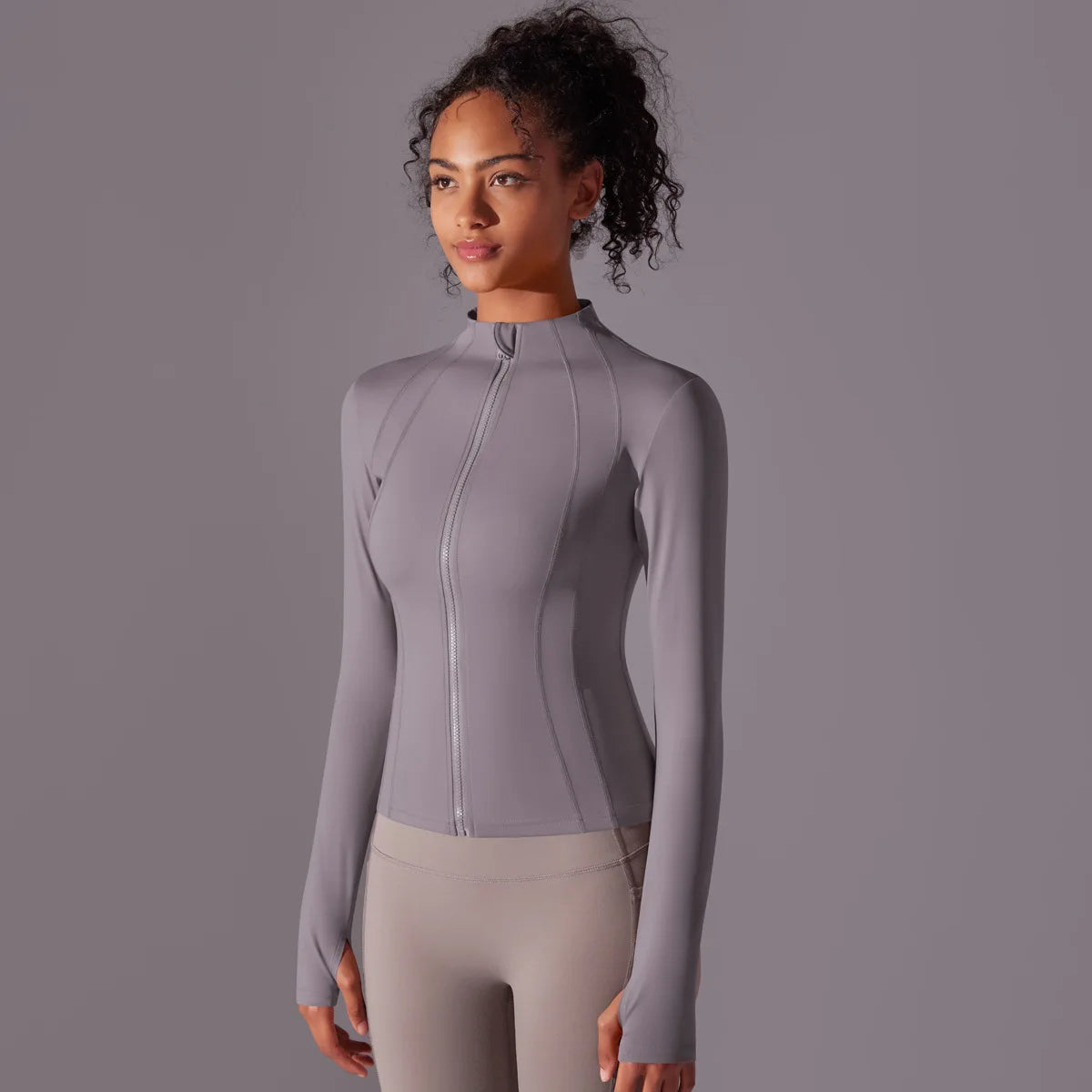 2025 Women's Skintight Yoga Jacket - Zipper Gym and Running Sport Coat with Thumb Holes