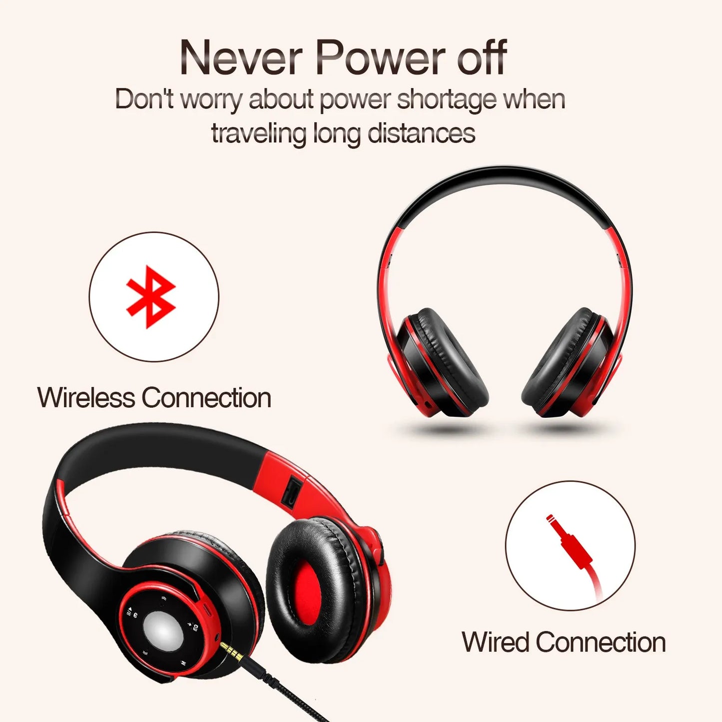 Colorful Stereo Audio Mp3 Bluetooth Headset Wireless Headphones Earphone Support SD Card with Mic Play 20 Hours