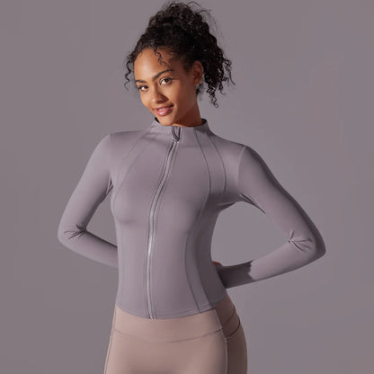 2025 Women's Skintight Yoga Jacket - Zipper Gym and Running Sport Coat with Thumb Holes