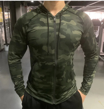 Mens Running Sport CoMen's Compression Hooded Jacket - Sun Protection for Running, Gym, and Outdoor Sportsmpression Hoodies Outdoor Sun Protection Hooded Jackets Gym Fitness Breathable Shirts Tops Fishing Coats