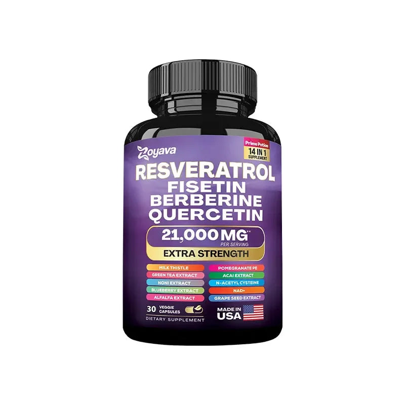 Resveratrol, Fisetin, Berberine & Quercetin Capsules - Antioxidant Support for Skin, Immunity, Health & Metabolism