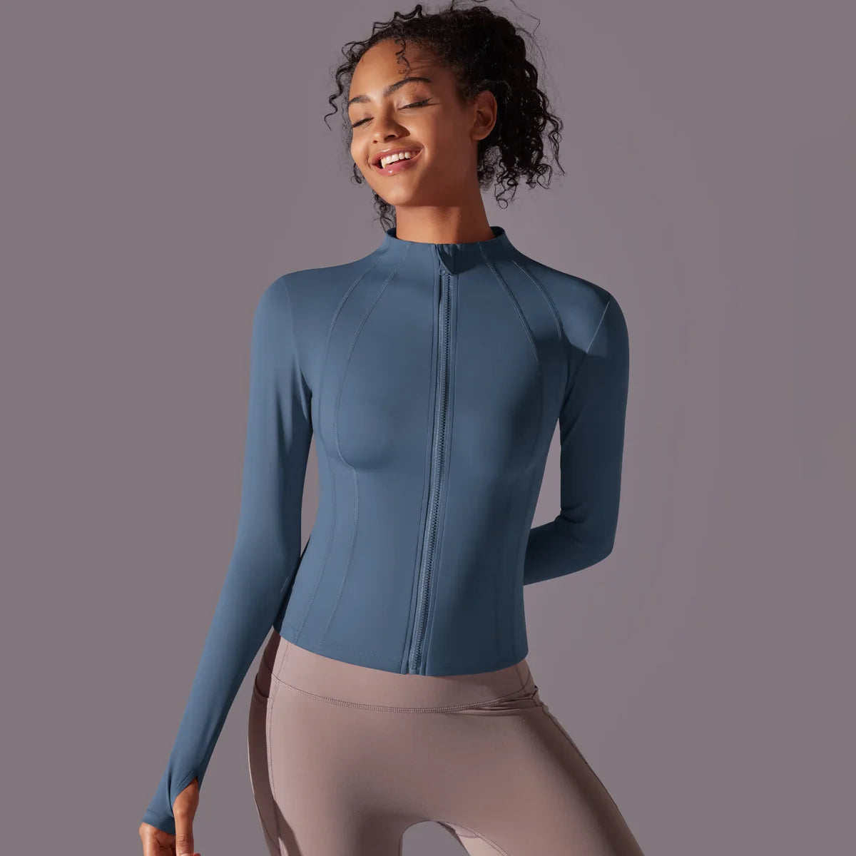 2025 Women's Skintight Yoga Jacket - Zipper Gym and Running Sport Coat with Thumb Holes