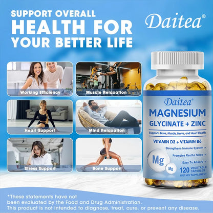 Daitea Magnesium Glycinate & Zinc Capsules - Support for Muscle, Nerve, Joint, and Heart Health