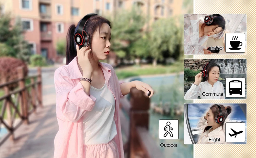 Colorful Stereo Audio Mp3 Bluetooth Headset Wireless Headphones Earphone Support SD Card with Mic Play 20 Hours