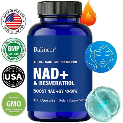 NAD+ Supplements with Resveratrol & Vitamin B3 - Boost Cellular Health and Energy