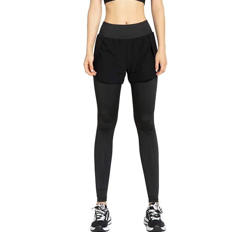 🏋️‍♀️ Women’s High-Waist Yoga Pants – Fake Two-Piece, Seamless Tights, High-Stretch Fitness Running Leggings for Abdomen & Hip Support