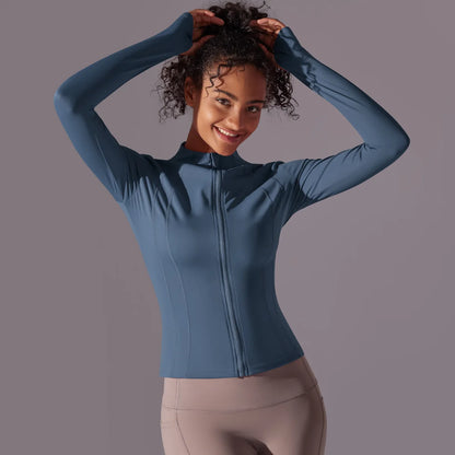 2025 Women's Skintight Yoga Jacket - Zipper Gym and Running Sport Coat with Thumb Holes