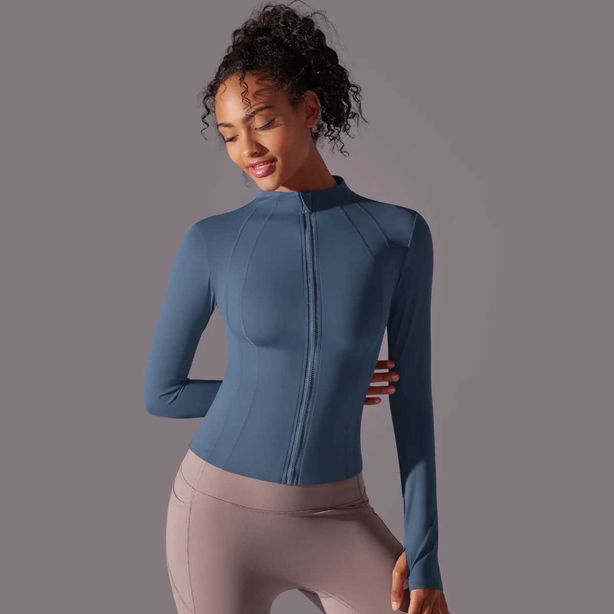 2025 Women's Skintight Yoga Jacket - Zipper Gym and Running Sport Coat with Thumb Holes