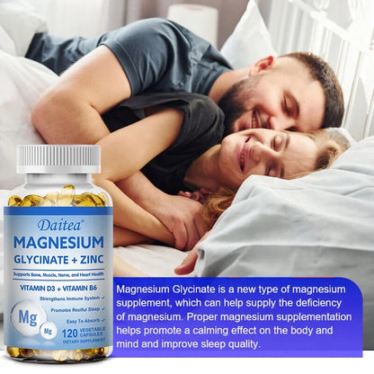 Daitea Magnesium Glycinate & Zinc Capsules - Support for Muscle, Nerve, Joint, and Heart Health