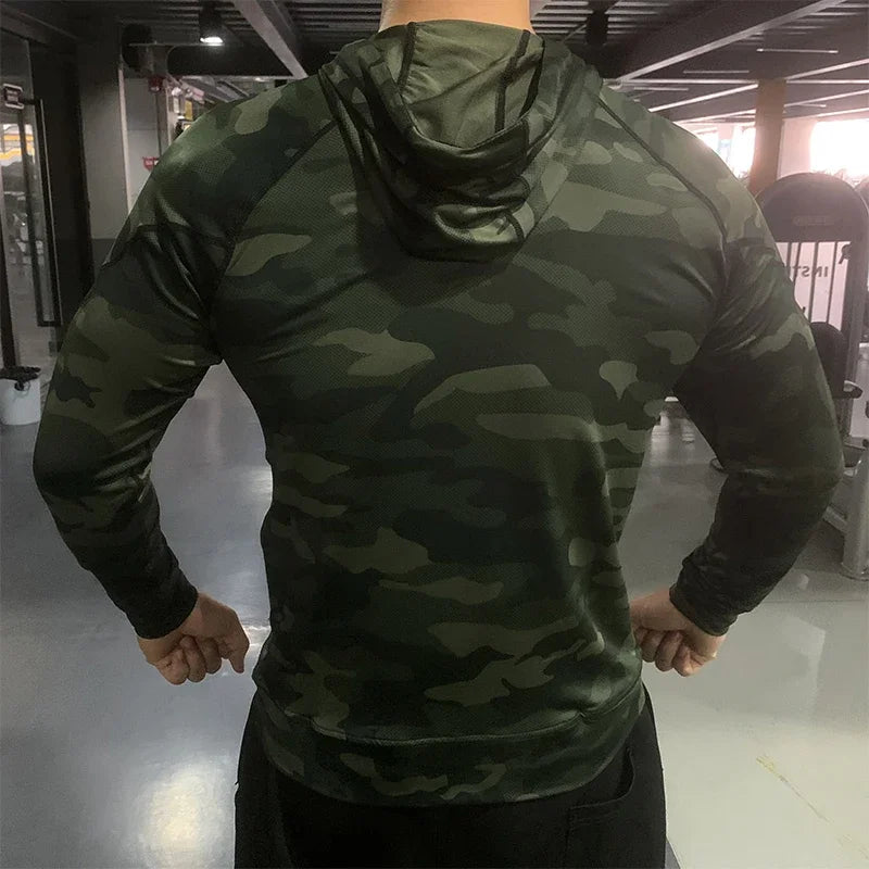 Mens Running Sport CoMen's Compression Hooded Jacket - Sun Protection for Running, Gym, and Outdoor Sportsmpression Hoodies Outdoor Sun Protection Hooded Jackets Gym Fitness Breathable Shirts Tops Fishing Coats