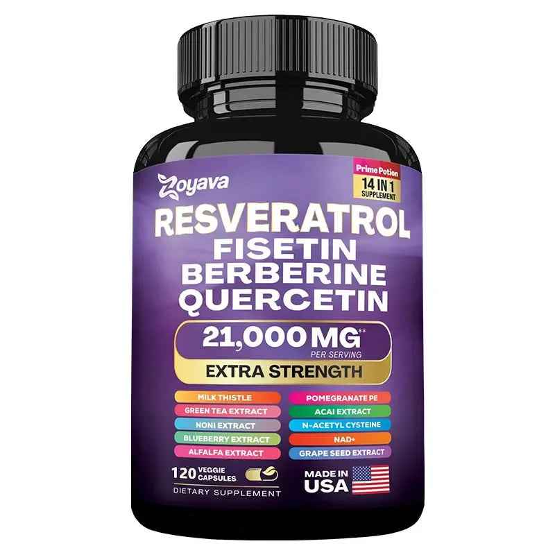 Resveratrol, Fisetin, Berberine & Quercetin Capsules - Antioxidant Support for Skin, Immunity, Health & Metabolism