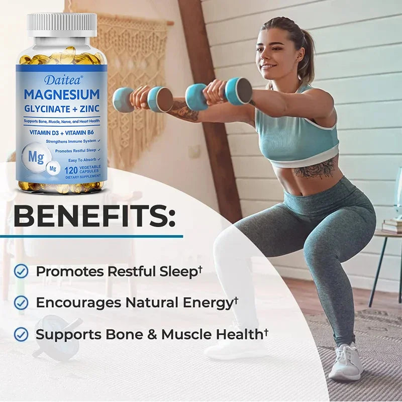 Daitea Magnesium Glycinate & Zinc Capsules - Support for Muscle, Nerve, Joint, and Heart Health