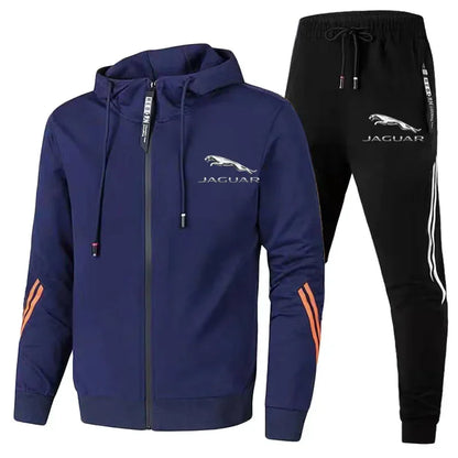 2024 Men's Gym Tracksuit - Jaguar Logo Zip Hoodie & Pants Set for Running and Fitness