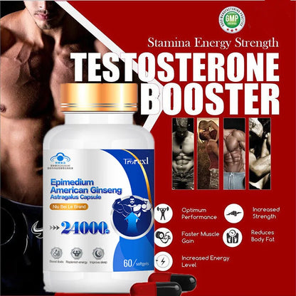 Booster for Men,Male healthy Pill,Enhance Energy & Endurance,Muscle Growth Supplement, Epimedium Ginseng Capsules