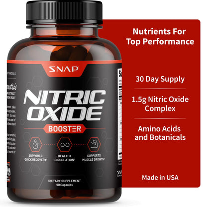 Nitric Oxide Booster Snap Supplements - Pre Workout, Muscle Builder, 60 Capsules