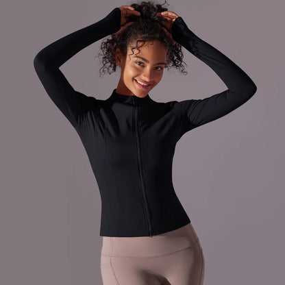 2025 Women's Skintight Yoga Jacket - Zipper Gym and Running Sport Coat with Thumb Holes