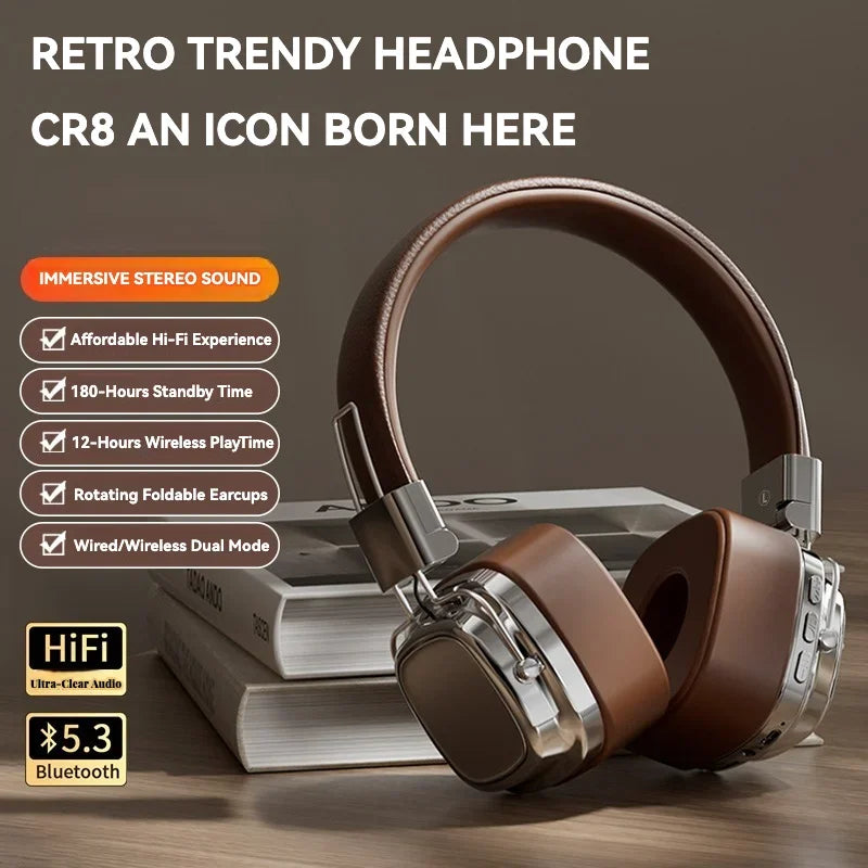 🔥 2025 New Retro On-Ear Wireless Bluetooth Headphones – DJ Stereo Sound, Bluetooth 5.3, Foldable Headset for Gamers & Music Lovers 🎧