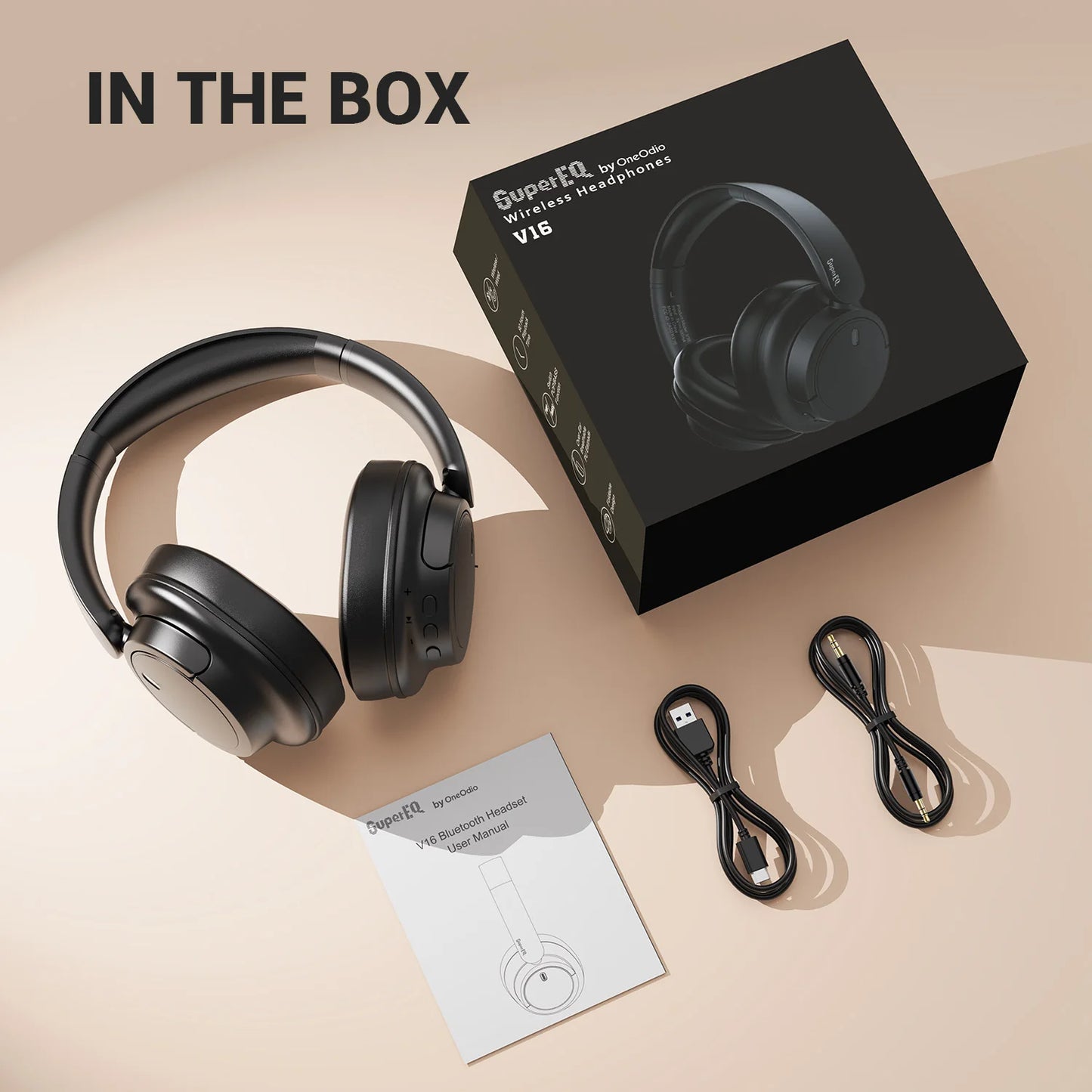 OneOdio SuperEQ V16 Wireless Bluetooth 5.3 Headphones – 40mm Driver, 90Hrs Playtime, Over-Ear Hi-Fi Sound Headset