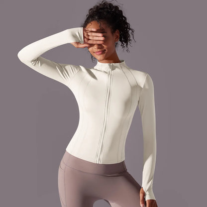 2025 Women's Skintight Yoga Jacket - Zipper Gym and Running Sport Coat with Thumb Holes