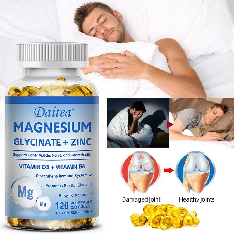 Daitea Magnesium Glycinate & Zinc Capsules - Support for Muscle, Nerve, Joint, and Heart Health