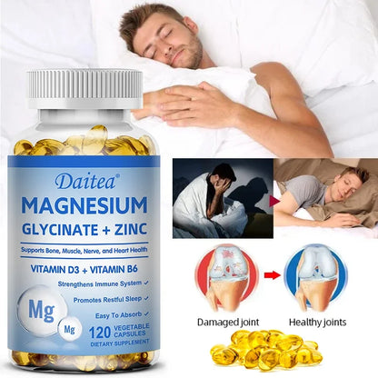 Daitea Magnesium Glycinate & Zinc Capsules - Support for Muscle, Nerve, Joint, and Heart Health