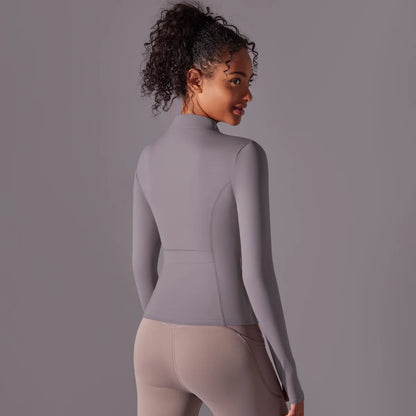 2025 Women's Skintight Yoga Jacket - Zipper Gym and Running Sport Coat with Thumb Holes