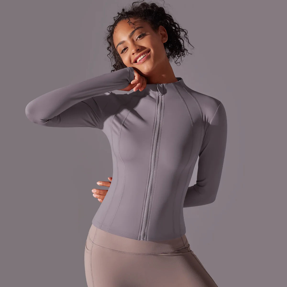 2025 Women's Skintight Yoga Jacket - Zipper Gym and Running Sport Coat with Thumb Holes