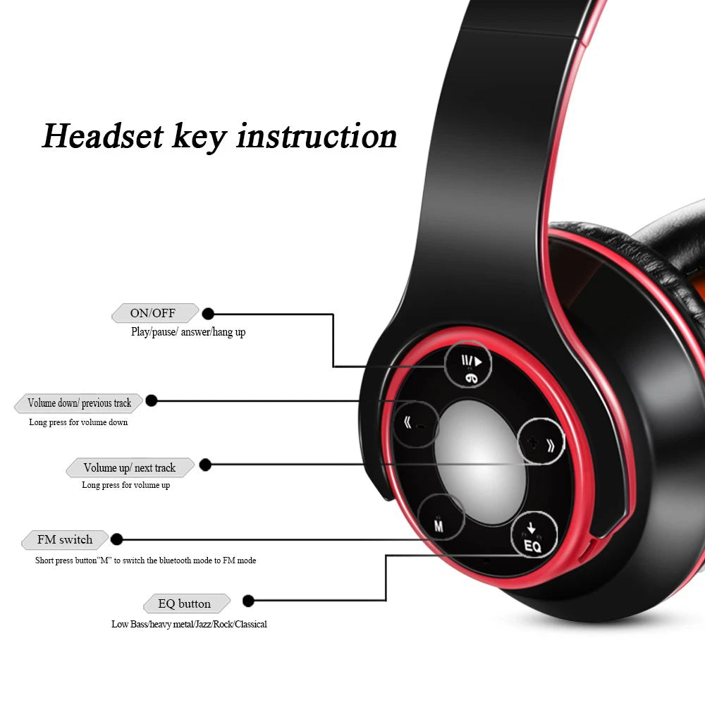 Colorful Stereo Audio Mp3 Bluetooth Headset Wireless Headphones Earphone Support SD Card with Mic Play 20 Hours